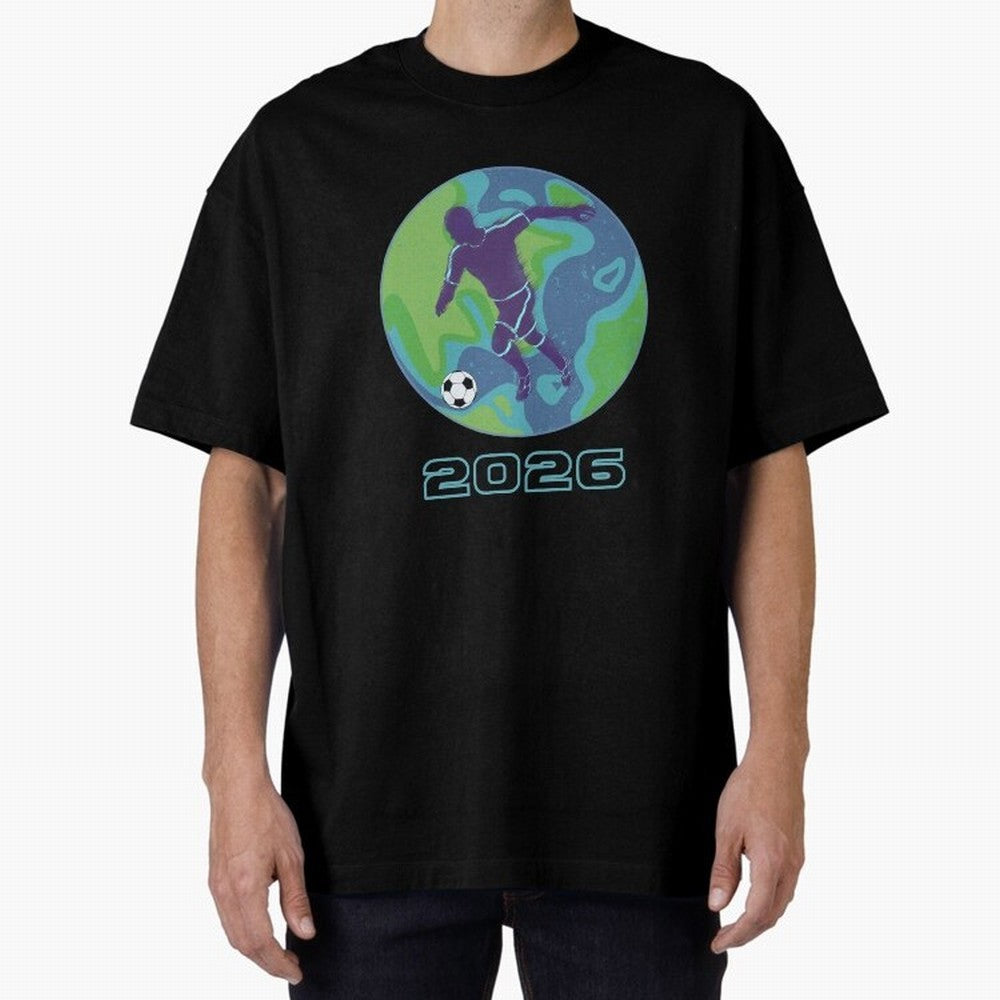 Soccer world 2026 Oversized T-Shirt Refresh Global Football Passion for FIFA World Cup 2026 USA Canada Mexico, with Cristiano Ronaldo, Brazil, Portugal and Argentina, Goal Celebration Energy, Supporter Heritage, Football Icons and Worldwide