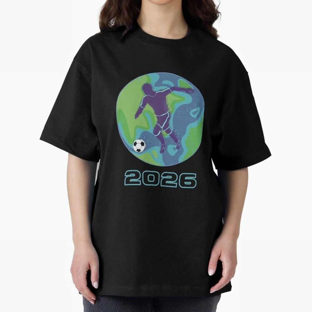 Soccer world 2026 Oversized T-Shirt Refresh Global Football Passion for FIFA World Cup 2026 USA Canada Mexico, with Cristiano Ronaldo, Brazil, Portugal and Argentina, Goal Celebration Energy, Supporter Heritage, Football Icons and Worldwide