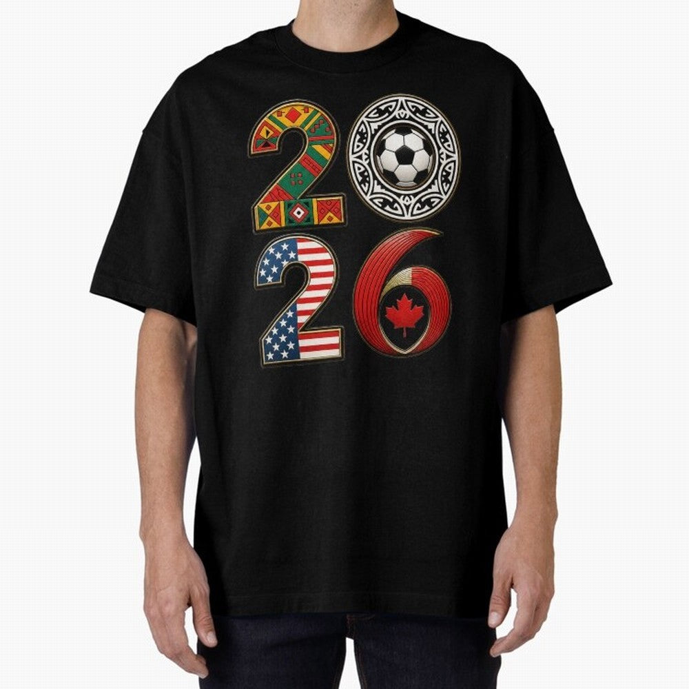 United 2026 Soccer Fan - North America Host Countries Oversized T-Shirt Feel the Roar of FIFA World Cup 2026 USA Canada Mexico Spirit, Connected to England, France and Netherlands, Cristiano Ronaldo, Match Day Excitement, Supporter Culture, Golden