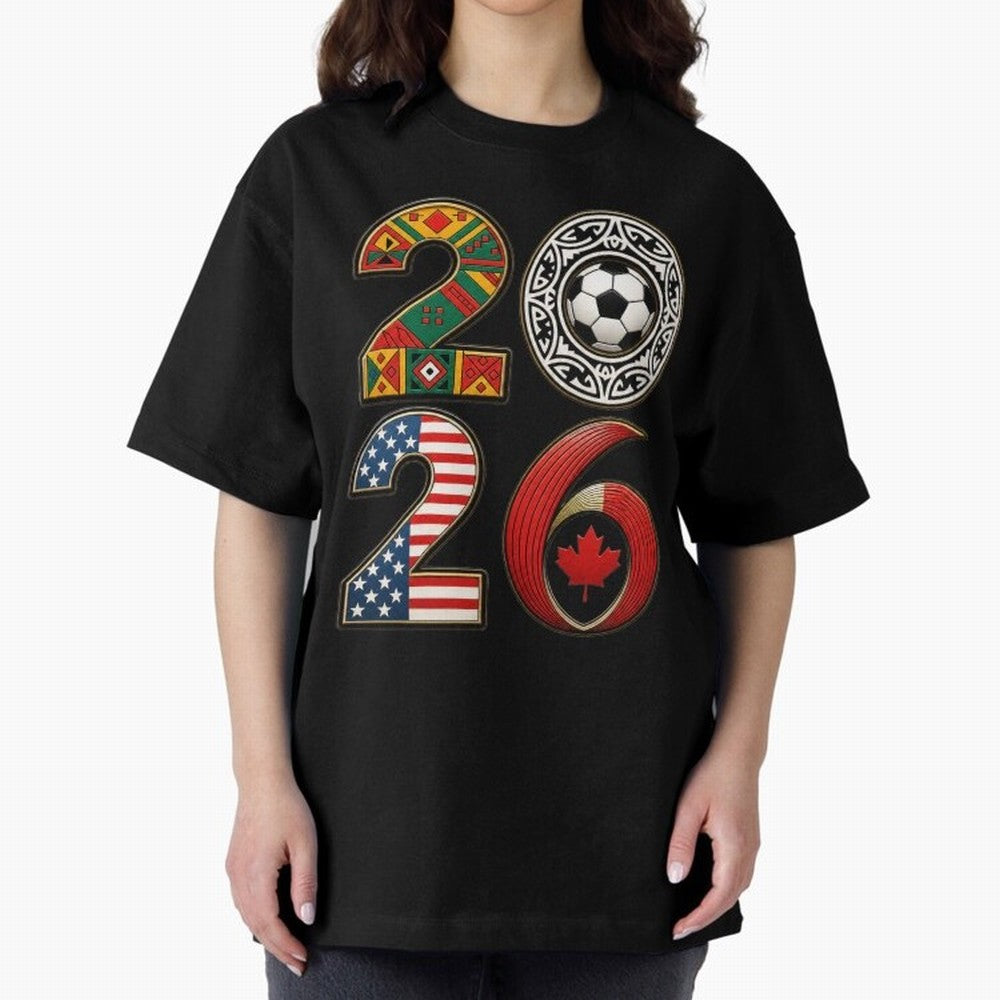 United 2026 Soccer Fan - North America Host Countries Oversized T-Shirt Feel the Roar of FIFA World Cup 2026 USA Canada Mexico Spirit, Connected to England, France and Netherlands, Cristiano Ronaldo, Match Day Excitement, Supporter Culture, Golden