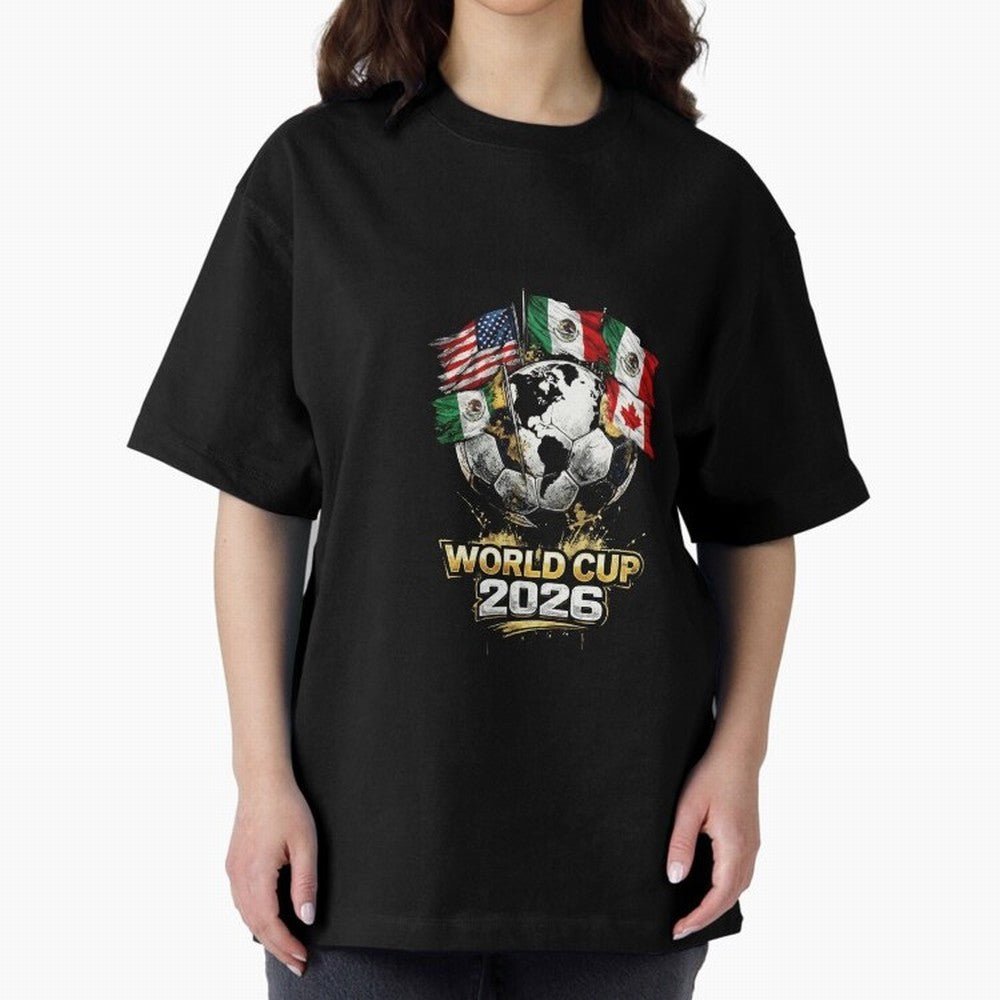 Fifa 2026 World Cup Flags Football Graphic Tee Oversized T-Shirt Relive the Noise and Pride of FIFA World Cup 2026 USA Canada Mexico with Messi and Cristiano Ronaldo, Argentina Energy, Stadium Chants, National Pride, Trophy Dreams and Unforgettable