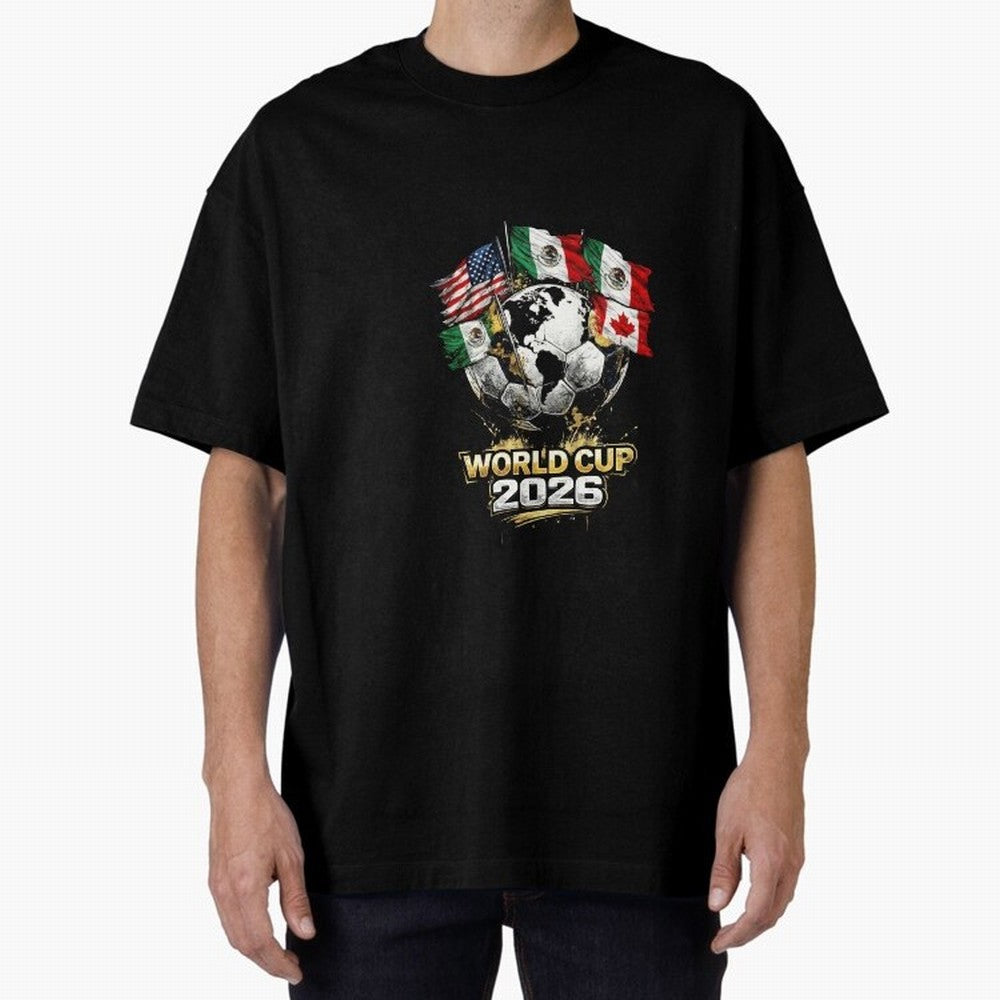 Fifa 2026 World Cup Flags Football Graphic Tee Oversized T-Shirt Relive the Noise and Pride of FIFA World Cup 2026 USA Canada Mexico with Messi and Cristiano Ronaldo, Argentina Energy, Stadium Chants, National Pride, Trophy Dreams and Unforgettable