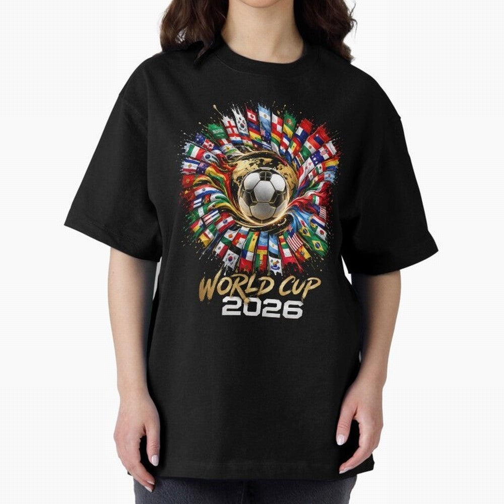 World Cup 2026 Flag Fusion Football T-Shirt Oversized T-Shirt Support Your Favorite Stars during Match Day Hype around FIFA World Cup 2026, Messi, CR7 and Mbappe, Argentina, Fan Favorite Moments, National Team Passion, Big Match Drama and Soccer