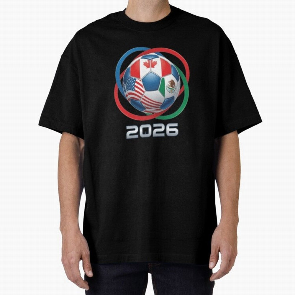 3D Realistic World Cup 2026 Soccer Ball with Rings Oversized T-Shirt Keep the Legacy of FIFA World Cup 2026 Spirit, Celebrating Brazil, Neymar, Stadium Memories, Football Loyalty, International Chants and Championship Tradition; Perfect for