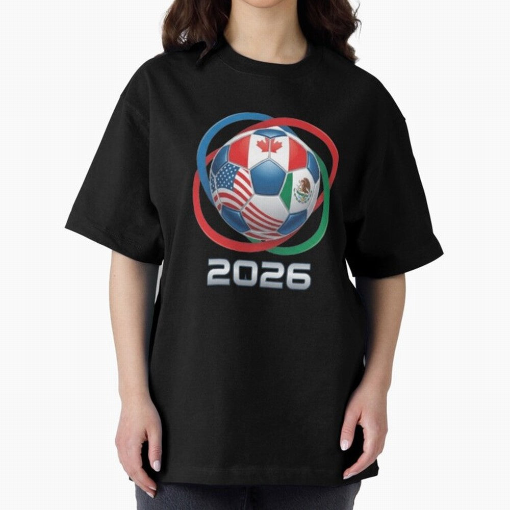 3D Realistic World Cup 2026 Soccer Ball with Rings Oversized T-Shirt Keep the Legacy of FIFA World Cup 2026 Spirit, Celebrating Brazil, Neymar, Stadium Memories, Football Loyalty, International Chants and Championship Tradition; Perfect for