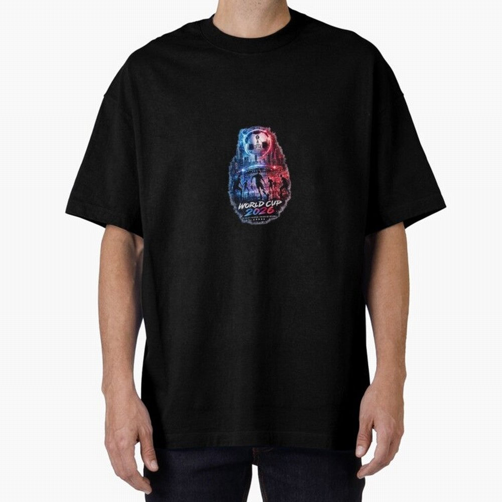 Copy of World Cup 2026 ¨C United Passion ?? | Neon Football Design Oversized T-Shirt Carry the Dream of the FIFA World Cup 2026 Group Stage Journey through Messi, Neymar and Mbappe Highlights, France and Portugal Pride, Championship Spirit, Famous