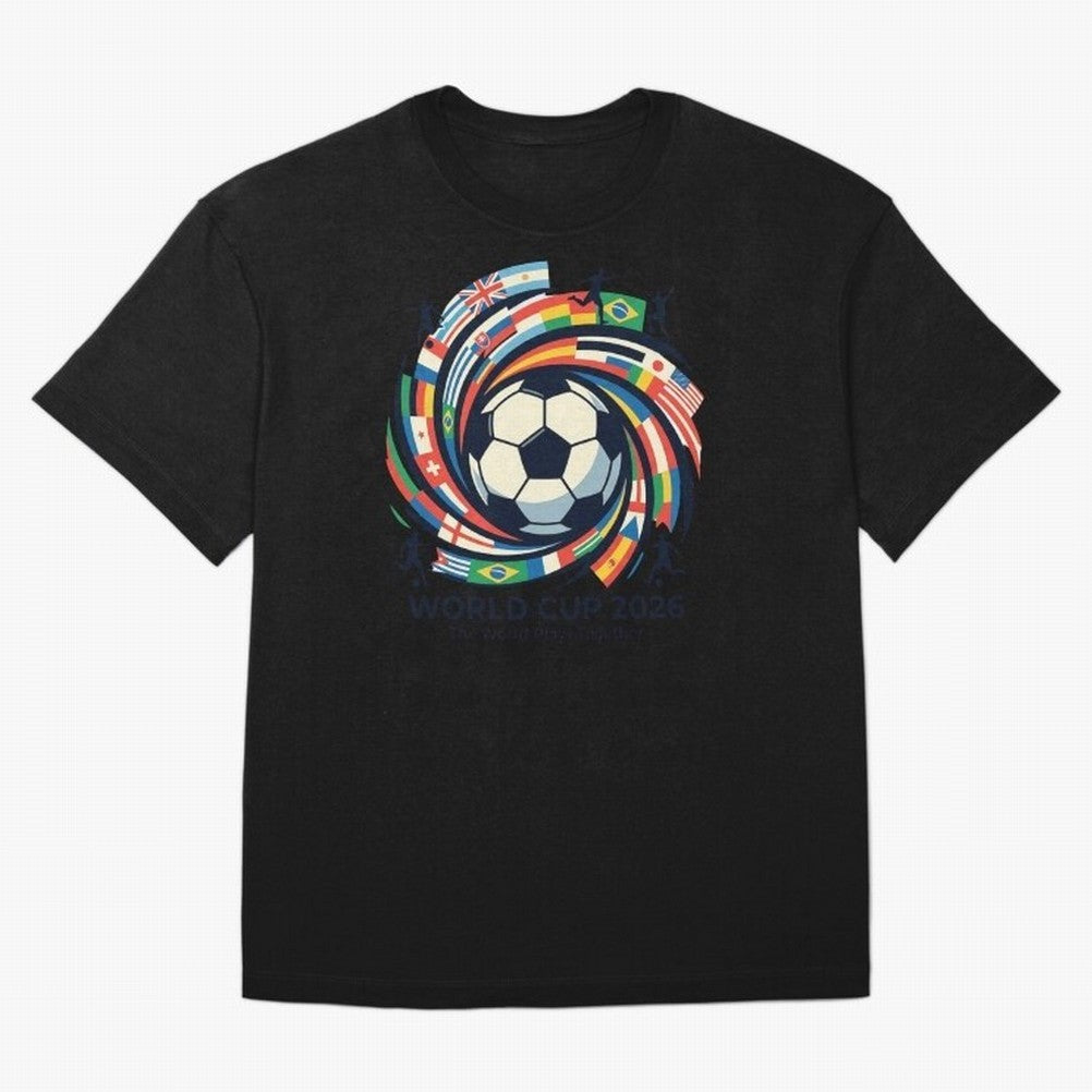 2D World Cup 2026 Football Spiral Flag Design T-Shirt Oversized T-Shirt Create FIFA World Cup 2026 USA Canada Mexico for Fans of Cristiano Ronaldo, Haaland and CR7 and Argentina, Bringing Match Day Excitement, Supporter Culture, Golden Goals and
