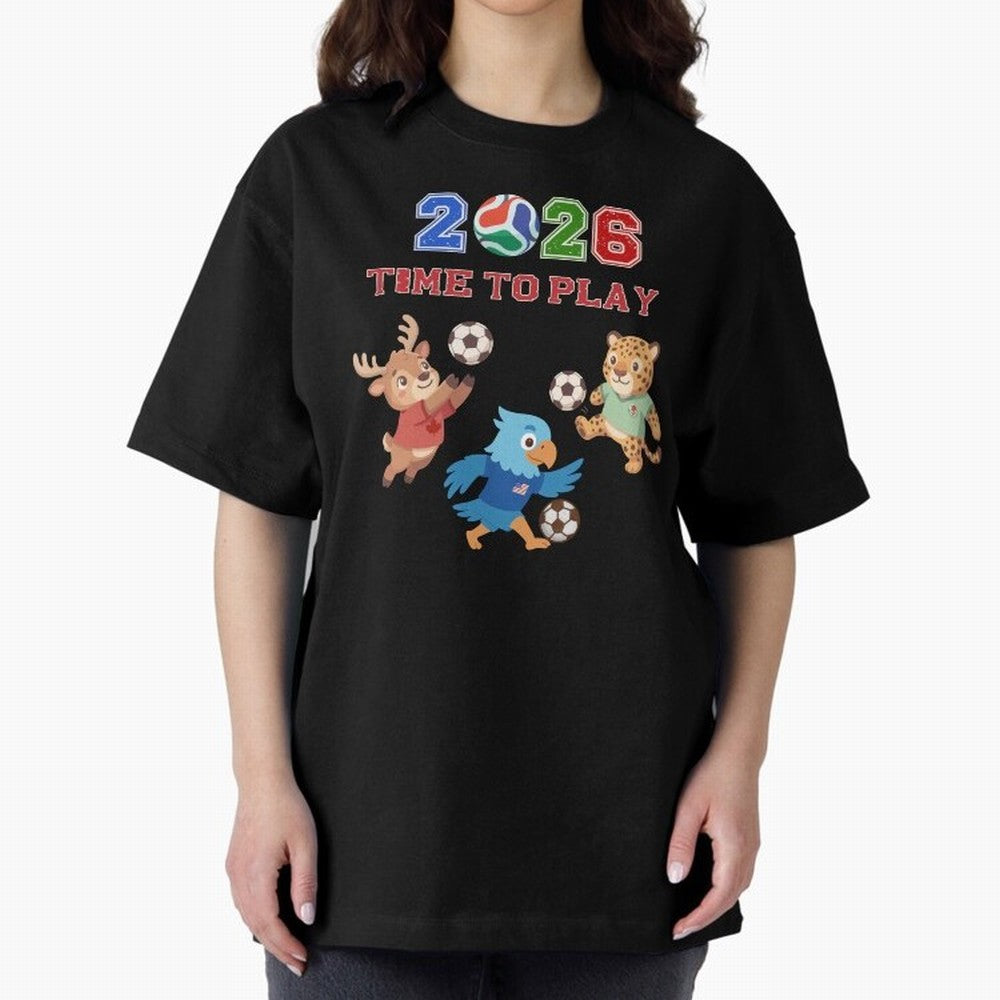 Soccer Mascots 2026 USA Mexico Canada Time To Play Oversized T-Shirt Show Your Tournament Heart for FIFA World Cup 2026 Group Stage Spirit, with England and Germany, Messi and Cristiano Ronaldo, Classic Soccer Heritage, Championship Pressure, Fan