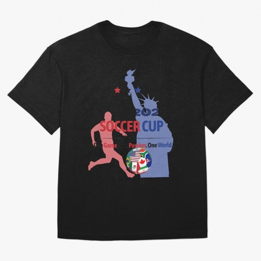 2026 Soccer Cup One Game One Passion One World Sports Fan Design Oversized T-Shirt Represent Global Football Passion for FIFA World Cup 2026, Capturing Messi and Cristiano Ronaldo, Netherlands, Worldwide Fan Energy, Dramatic Goals, Stadium Lights