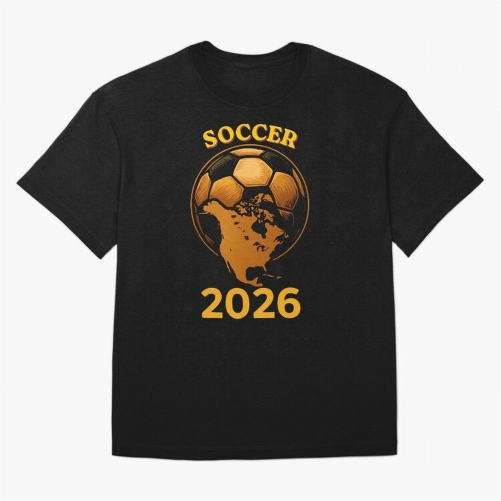 Soccer 2026 North America Football Fan Gift Shirt Oversized T-Shirt Carry National Pride through FIFA World Cup 2026 USA Canada Mexico for Fans of CR7 and Brazil, Portugal and Argentina, Bringing Match Day Excitement, Supporter Culture, Golden