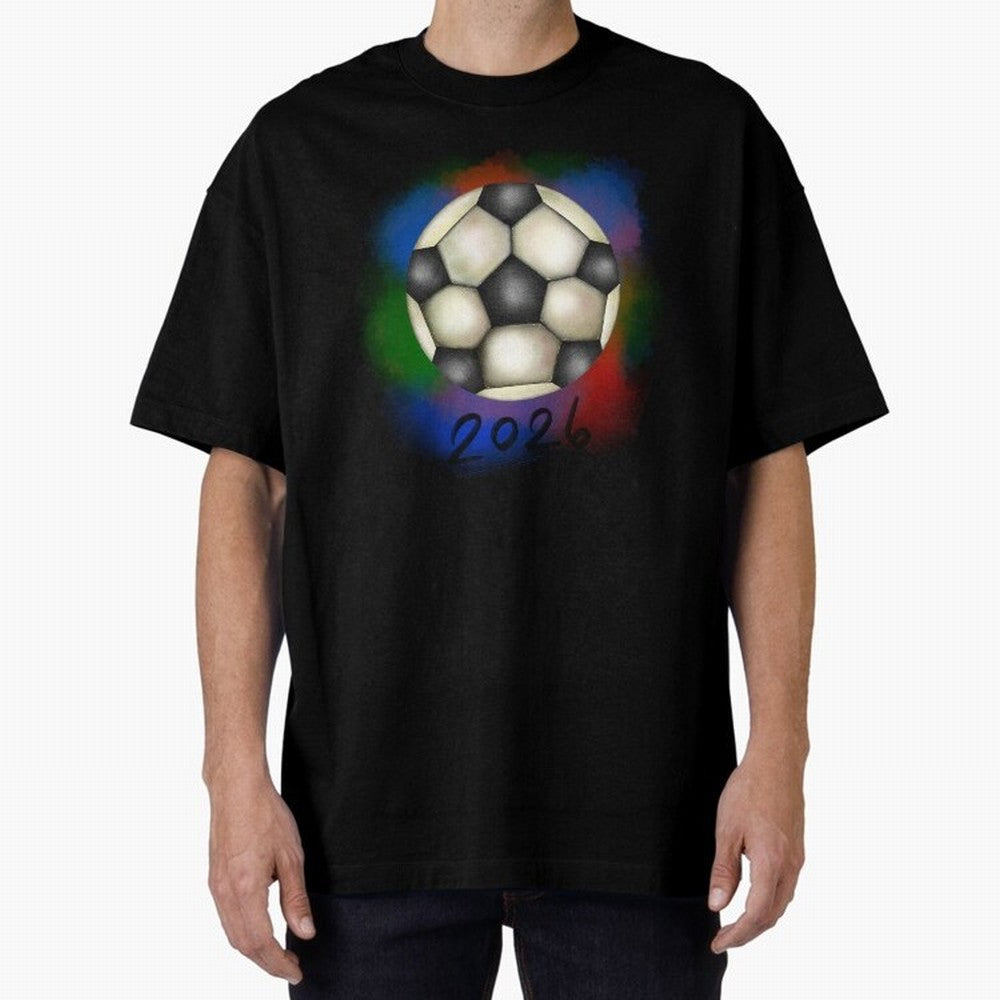 Football soccer Oversized T-Shirt Show Passion for the Stars of FIFA World Cup 2026 Group Stage for Fans of CR7 and England, France and Netherlands, Bringing Soccer Culture, Superstar Moments, National Team Dreams and Competitive Fire; Great for