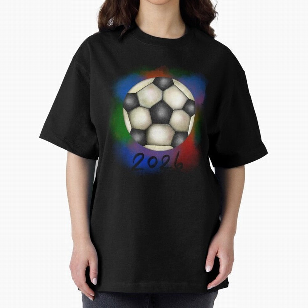 Football soccer Oversized T-Shirt Show Passion for the Stars of FIFA World Cup 2026 Group Stage for Fans of CR7 and England, France and Netherlands, Bringing Soccer Culture, Superstar Moments, National Team Dreams and Competitive Fire; Great for