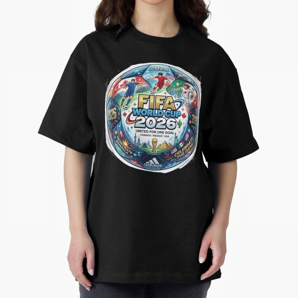 FIFA World Cup 2026 Official Match Ball Concept Art - Canada Mexico USA Oversized T-Shirt Bring FIFA World Cup 2026 Group Stage for Fans of Messi and Argentina, France and Brazil, Bringing Championship Spirit, Famous Goals, Roaring Crowds and