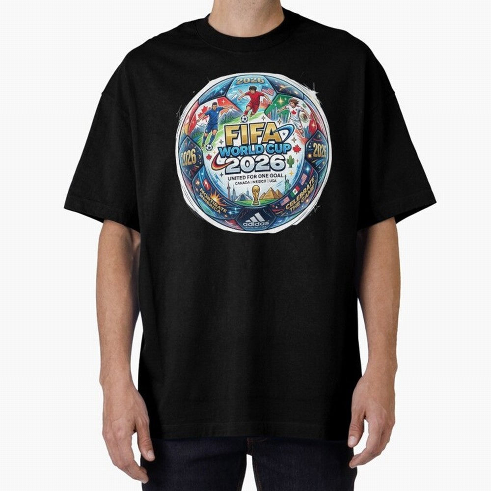 FIFA World Cup 2026 Official Match Ball Concept Art - Canada Mexico USA Oversized T-Shirt Bring FIFA World Cup 2026 Group Stage for Fans of Messi and Argentina, France and Brazil, Bringing Championship Spirit, Famous Goals, Roaring Crowds and