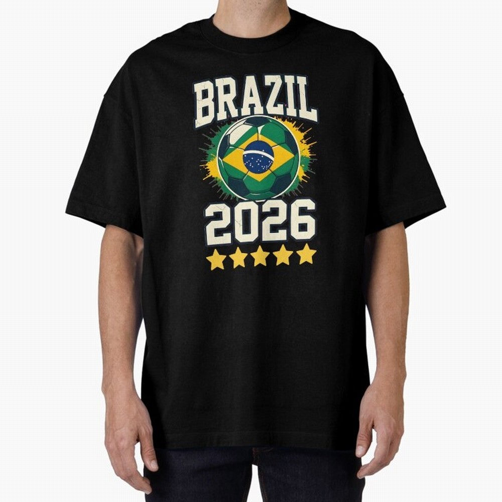 Brazil Soccer Football 2026 Oversized T-Shirt Join FIFA World Cup 2026 Group Stage Filled with Neymar, Brazil, Portugal and Argentina Energy, Retro Football Energy, Iconic Rivalries, Trophy Chase Drama and Stadium Atmosphere; Created for Match Day