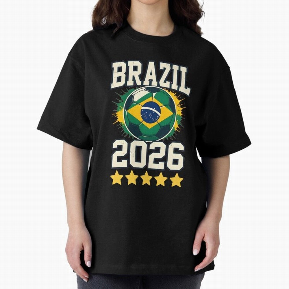 Brazil Soccer Football 2026 Oversized T-Shirt Join FIFA World Cup 2026 Group Stage Filled with Neymar, Brazil, Portugal and Argentina Energy, Retro Football Energy, Iconic Rivalries, Trophy Chase Drama and Stadium Atmosphere; Created for Match Day