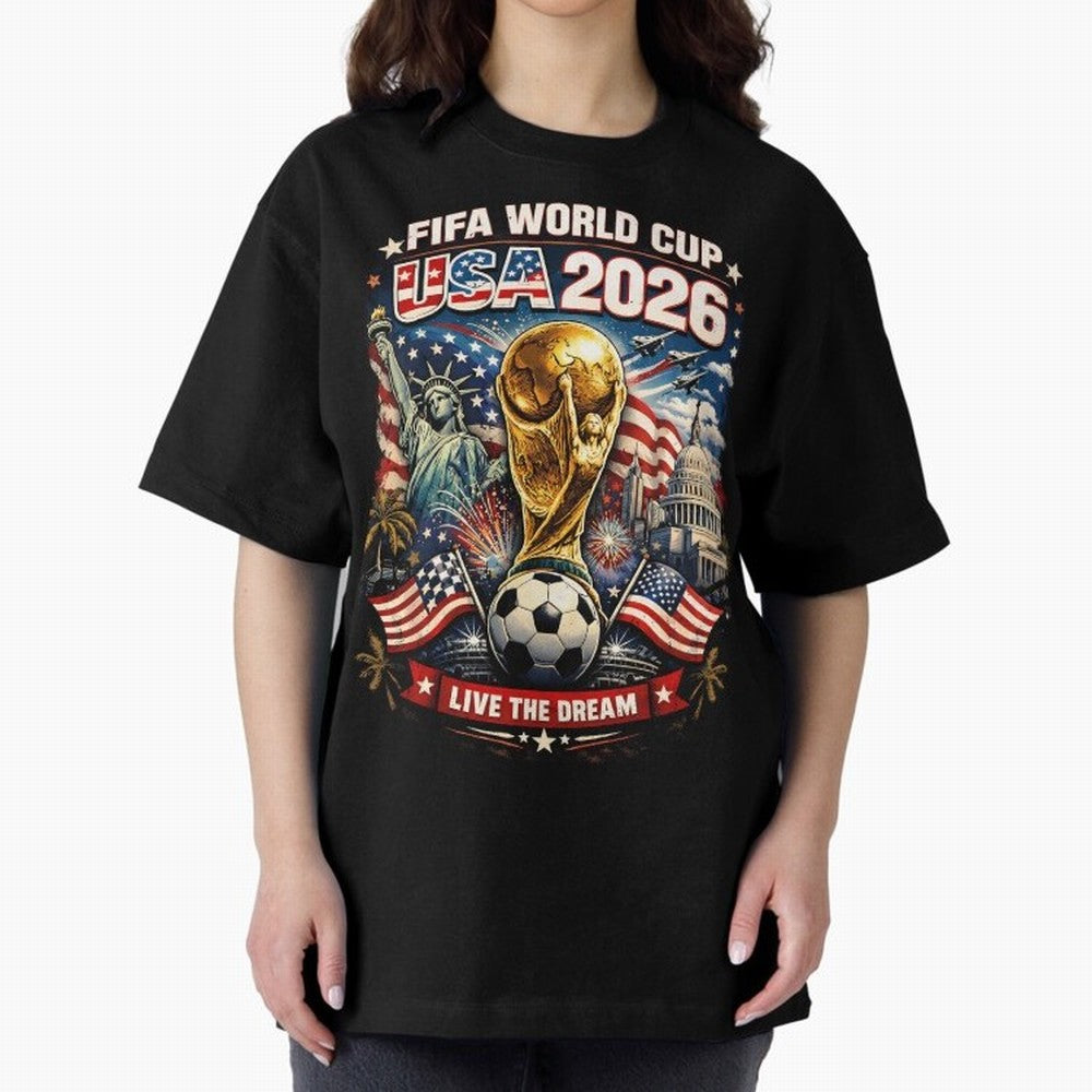 Fifa World Cup USA 2026 Colour Oversized T-Shirt Support FIFA World Cup 2026 USA Canada Mexico for Fans of Cristiano Ronaldo and Argentina, France and Brazil, Bringing Global Supporter Spirit, Legendary Goals, National Colors and Tournament