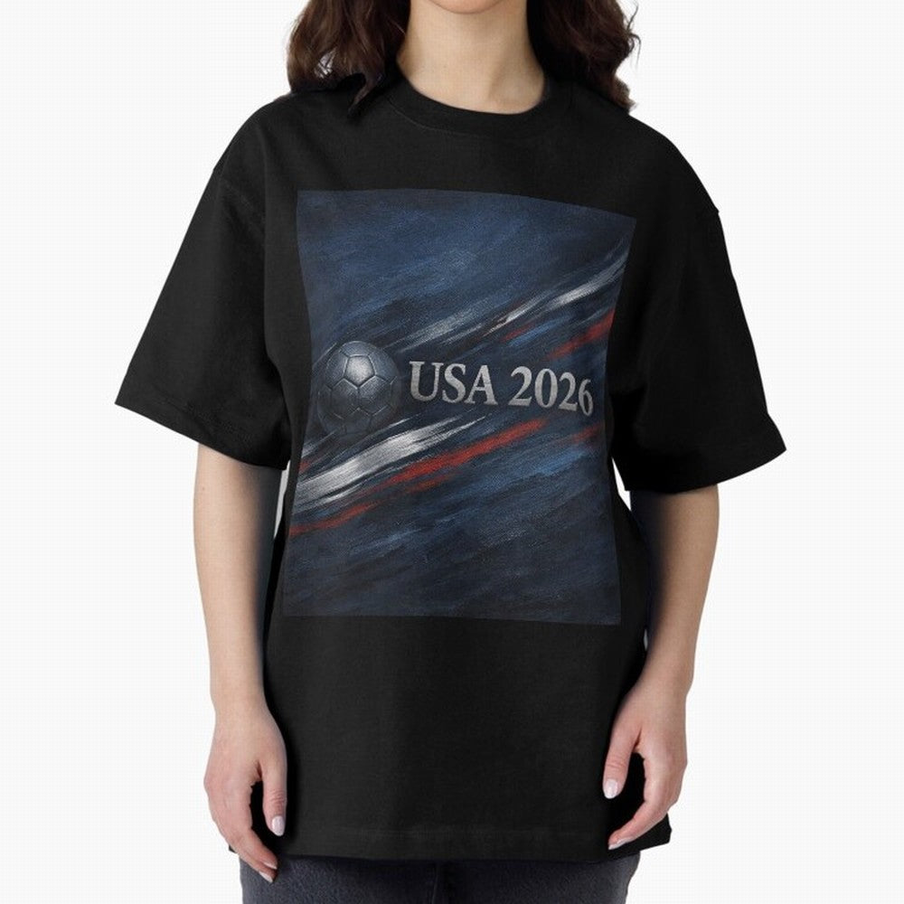 USA 2026 Soccer Design Inspired Oversized T-Shirt Turn Every Weekend Toward the FIFA World Cup 2026 USA Canada Mexico Journey through Neymar, Haaland and Cristiano Ronaldo Highlights, Brazil, Portugal and Argentina Pride, Goal Celebration Energy,