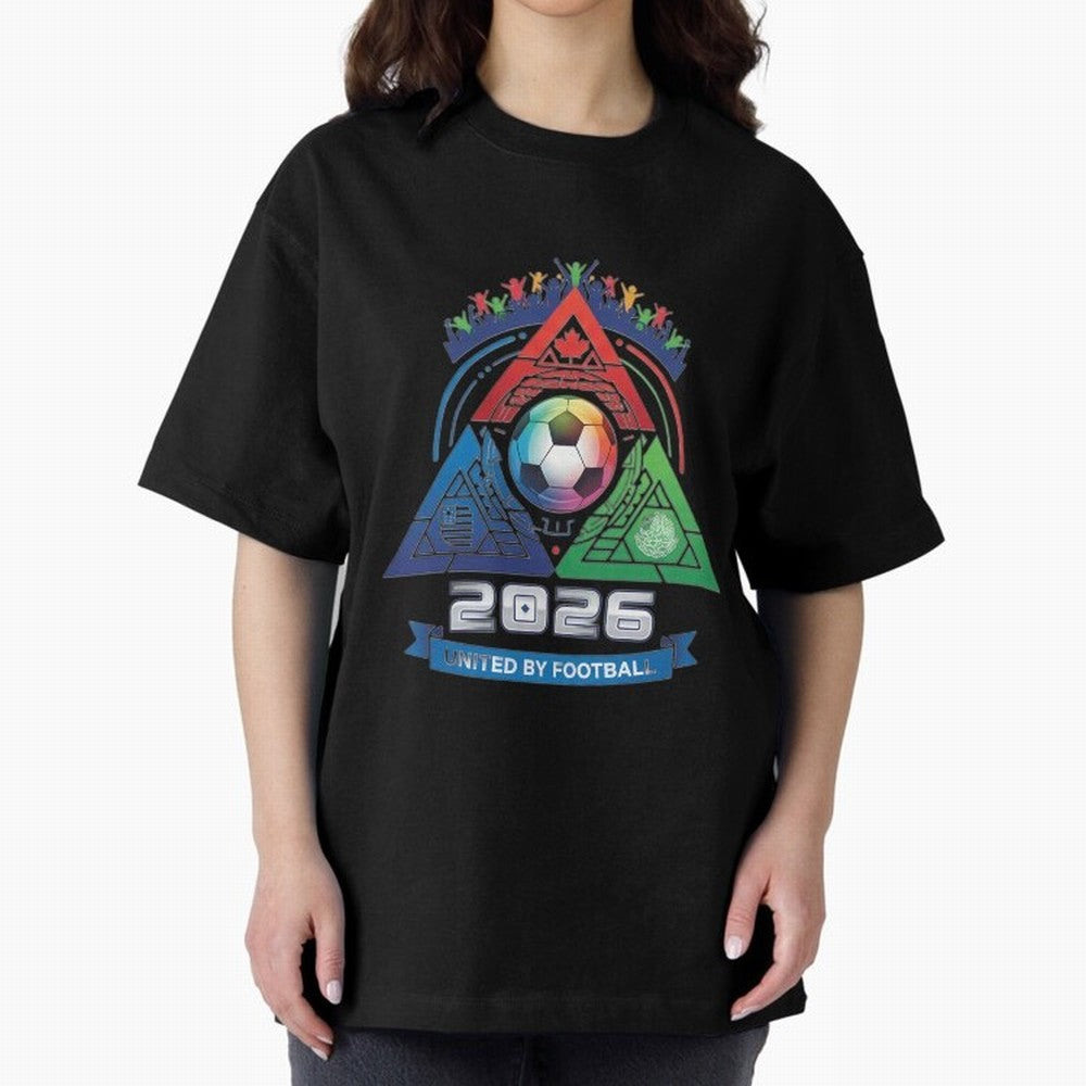 Triangular United By Football World Cup 2026 Emblem Oversized T-Shirt Honor FIFA World Cup 2026 for Fans of Messi, Neymar and Mbappe and Netherlands, Bringing Football Passion, Legendary Performances, Festival Vibes and Supporter Community; Made