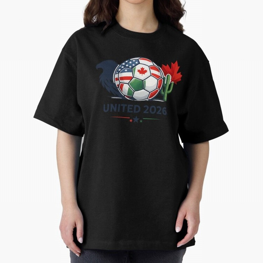 World Cup 2026 United Soccer Design Oversized T-Shirt Cheer through Every Moment of Global Football Passion for FIFA World Cup 2026 Group Stage, Centered on Messi and Cristiano Ronaldo, Spain and Netherlands, Global Supporter Spirit, Legendary
