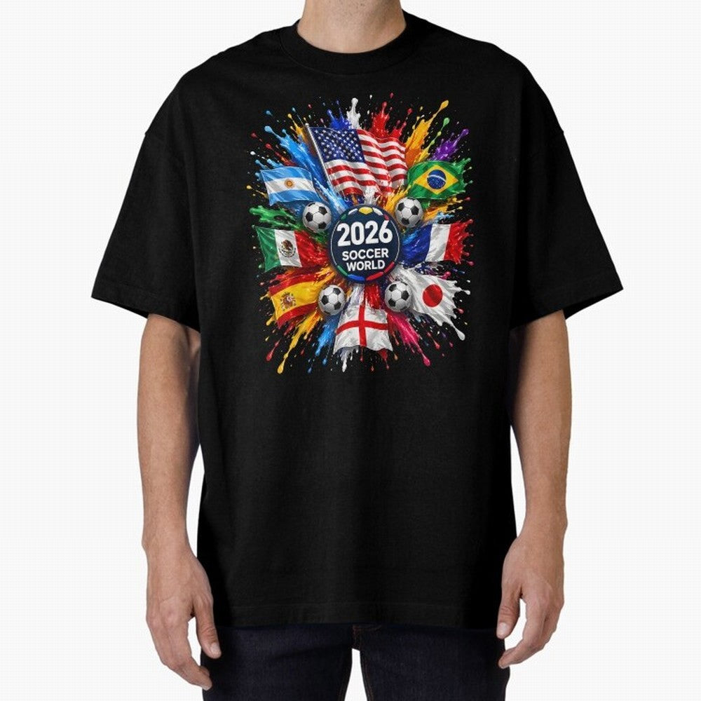 2026 Soccer World USA Flag Burst Fan Tee Oversized T-Shirt Bring Champion Energy into FIFA World Cup 2026 for Fans of CR7 and Spain and Netherlands, Bringing Retro Football Energy, Iconic Rivalries, Trophy Chase Drama and Stadium Atmosphere; Great