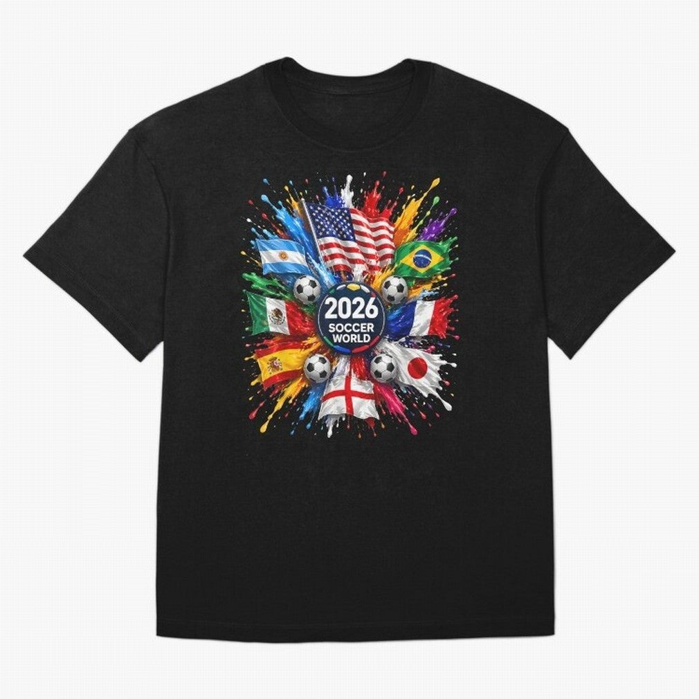 2026 Soccer World USA Flag Burst Fan Tee Oversized T-Shirt Bring Champion Energy into FIFA World Cup 2026 for Fans of CR7 and Spain and Netherlands, Bringing Retro Football Energy, Iconic Rivalries, Trophy Chase Drama and Stadium Atmosphere; Great