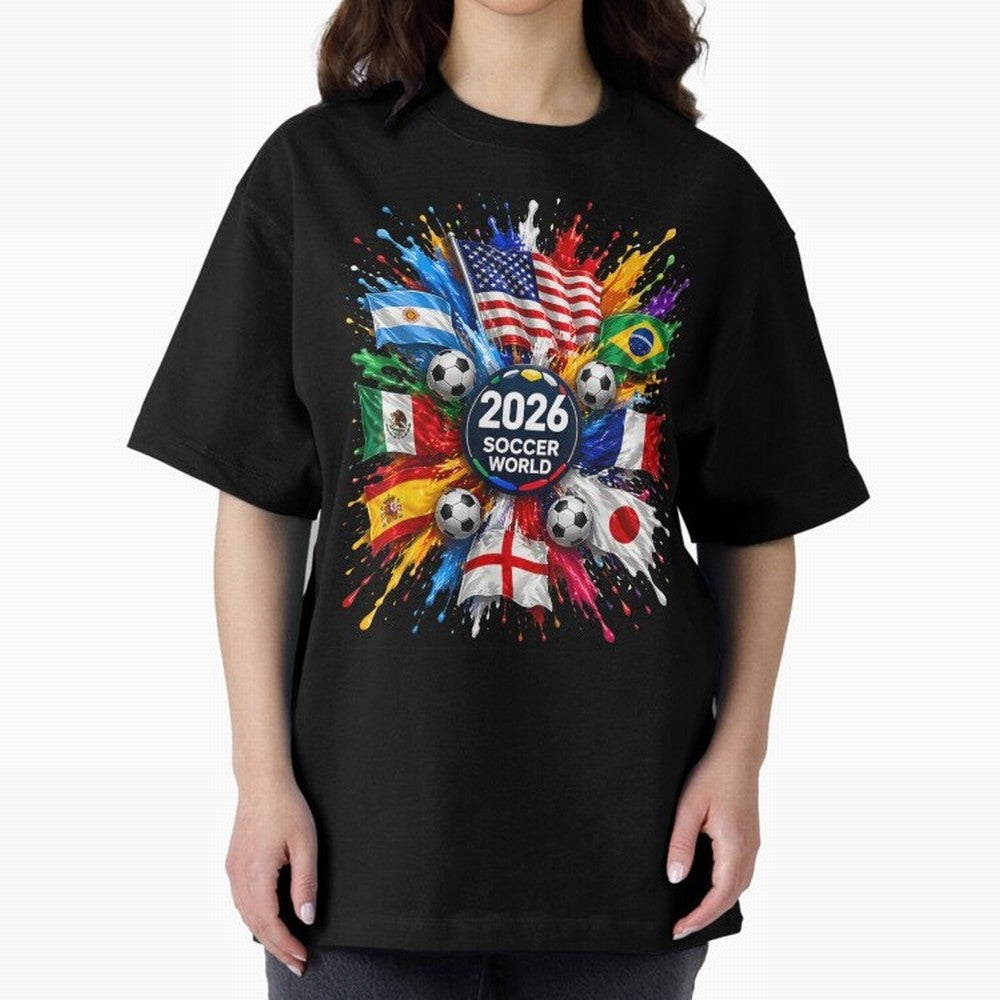 2026 Soccer World USA Flag Burst Fan Tee Oversized T-Shirt Bring Champion Energy into FIFA World Cup 2026 for Fans of CR7 and Spain and Netherlands, Bringing Retro Football Energy, Iconic Rivalries, Trophy Chase Drama and Stadium Atmosphere; Great