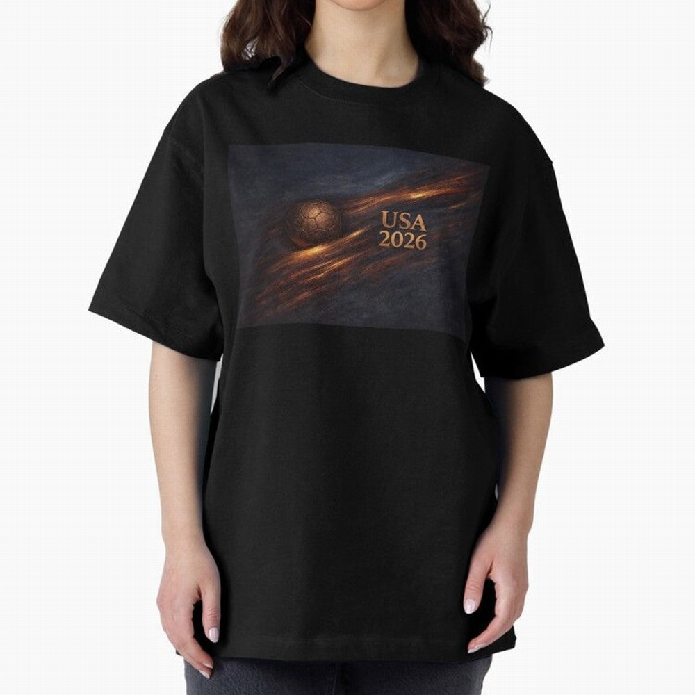 Soccer Ball with USA 2026 Inspired Oversized T-Shirt Honor Champions and Dreams in Match Day Hype around FIFA World Cup 2026 Group Stage, Cristiano Ronaldo, Argentina, Goal Celebration Energy, Supporter Heritage, Football Icons and Worldwide