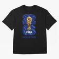 World Cup26 Houston Trophy Oversized T-Shirt Bring Home Global Football Passion for FIFA World Cup 2026 USA Canada Mexico, Capturing Messi and Cristiano Ronaldo, Argentina and Brazil, Global Supporter Spirit, Legendary Goals, National Colors and