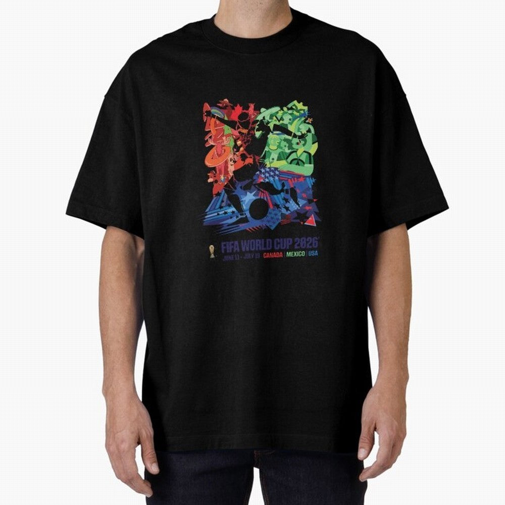 Host Nations Cultural Splash Art Oversized T-Shirt Follow the FIFA World Cup 2026 USA Canada Mexico Journey through CR7 Highlights, Spain and Netherlands Pride, Vintage Soccer Flavor, Modern Football Stars, National Flags and Final Night Emotion;