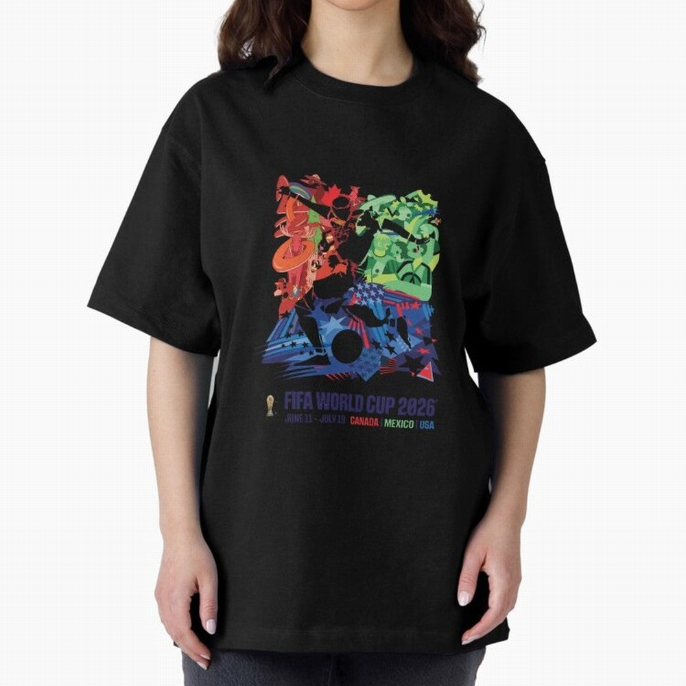 Host Nations Cultural Splash Art Oversized T-Shirt Follow the FIFA World Cup 2026 USA Canada Mexico Journey through CR7 Highlights, Spain and Netherlands Pride, Vintage Soccer Flavor, Modern Football Stars, National Flags and Final Night Emotion;