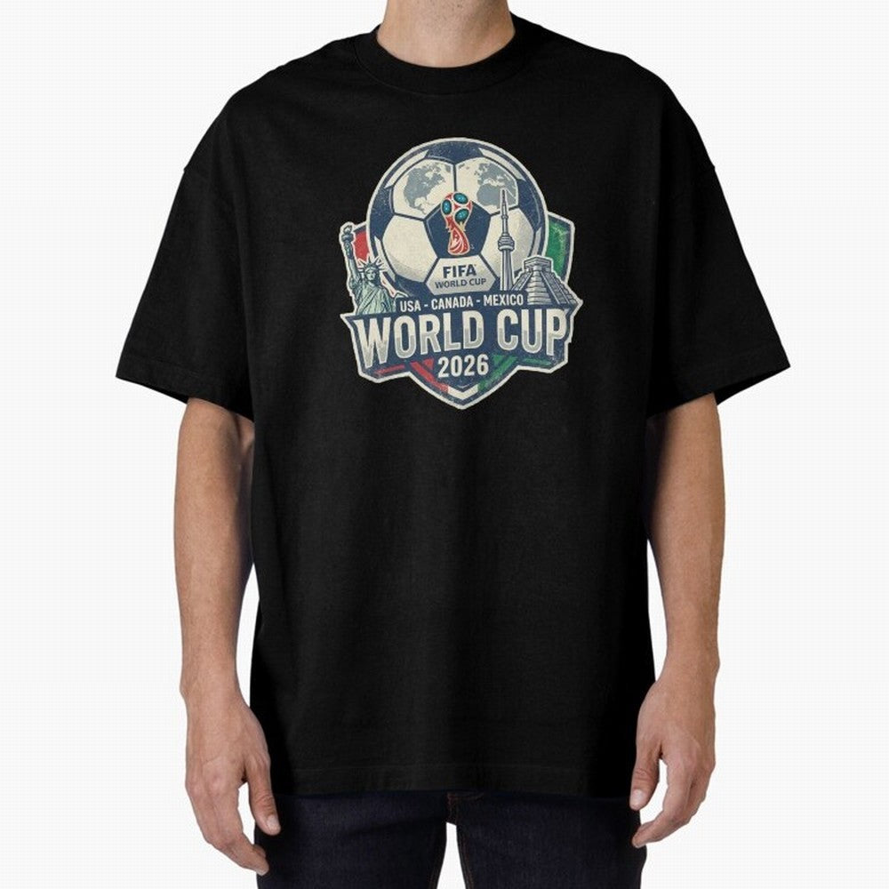 North America United Soccer 2026 Vintage Crest Oversized T-Shirt Share the Excitement of Match Day Hype around FIFA World Cup 2026 USA Canada Mexico, Mbappe, England, Retro Football Energy, Iconic Rivalries, Trophy Chase Drama and Stadium