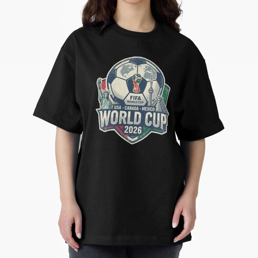 North America United Soccer 2026 Vintage Crest Oversized T-Shirt Share the Excitement of Match Day Hype around FIFA World Cup 2026 USA Canada Mexico, Mbappe, England, Retro Football Energy, Iconic Rivalries, Trophy Chase Drama and Stadium