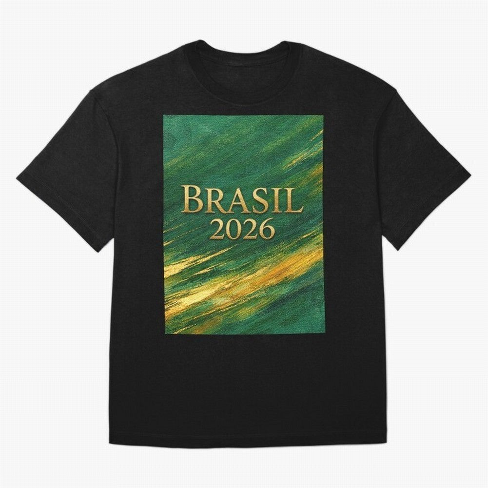 Brasil 2026 Gold Soccer Theme Oversized T-Shirt Upgrade Global Football Passion for FIFA World Cup 2026, Inspired by Haaland and Mbappe, Spain and Netherlands, Match Day Excitement, Supporter Culture, Golden Goals and Global Football Passion; Ideal