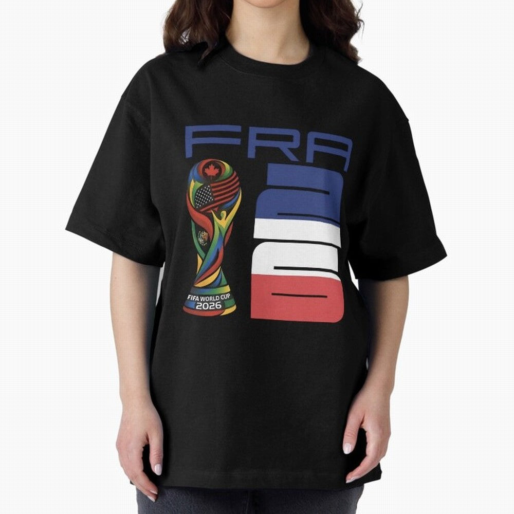 France World Cup 2026 Soccer - FRA 26 Blue White Red Oversized T-Shirt Honor the Beautiful Game during Global Football Passion for FIFA World Cup 2026 USA Canada Mexico, Centered on Haaland and Mbappe, Argentina and Brazil, Football Festival