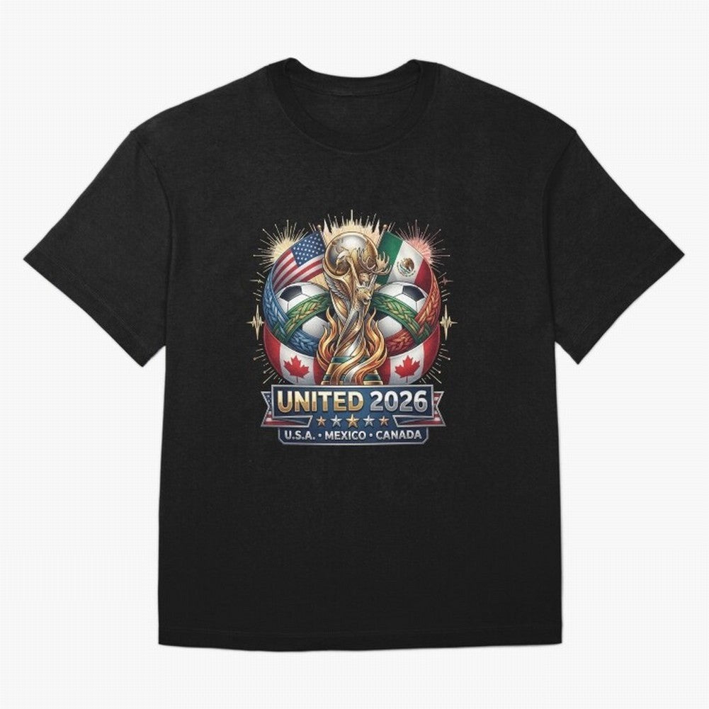 United 2026 Soccer Nations Trophy - USA Mexico Canada Mascot Art Oversized T-Shirt Celebrate the Road through FIFA World Cup 2026 USA Canada Mexico for Fans of Messi and Cristiano Ronaldo and Germany, Bringing Match Day Excitement, Supporter