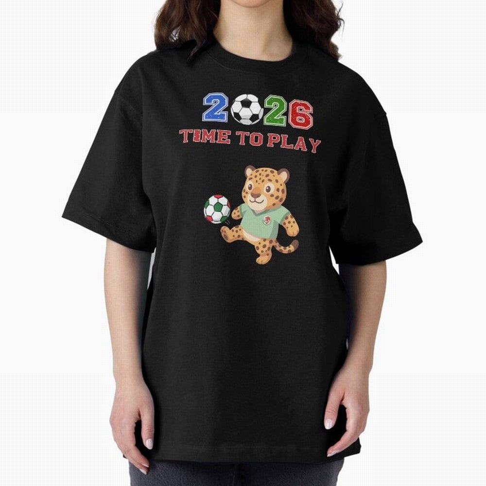 Mexico Soccer Jaguar Mascot 2026 Time To Play Football Oversized T-Shirt Join Supporters Worldwide for FIFA World Cup 2026 Featuring Neymar, Argentina, France and Brazil Energy, Vintage Soccer Flavor, Modern Football Stars, National Flags and Final