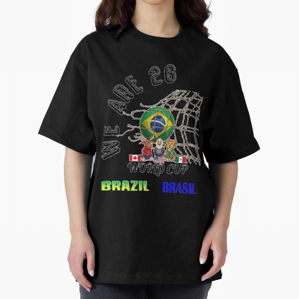 World Cup 26 - Brazil Oversized T-Shirt Feel International Energy from FIFA World Cup 2026 for Fans of CR7 and Messi and Argentina, France and Brazil, Bringing Fan Favorite Moments, National Team Passion, Big Match Drama and Soccer History; Perfect