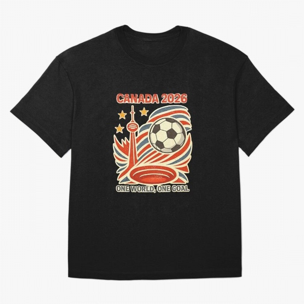 Canada 2026 ¨C One World One Goal Oversized T-Shirt Showcase the FIFA World Cup 2026 Group Stage Journey through Haaland and Mbappe Highlights, France and Portugal Pride, Champion Mindset, Group Stage Buzz, Knockout Tension and Passionate Fan