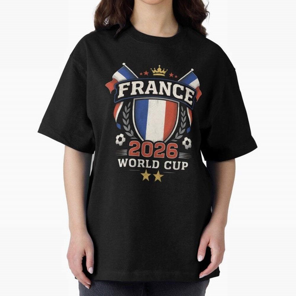 France World Cup 2026 Football Heritage - Les Bleus Crest Oversized T-Shirt Bring Supporter Culture to FIFA World Cup 2026 Spirit, Celebrating England, France and Netherlands, Messi, Tournament Hype, Historic Matchups, Family Viewing Parties and