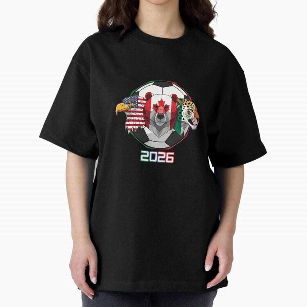 North American Soccer Animals 2026 Oversized T-Shirt Show Your Stadium Side during Global Football Passion for FIFA World Cup 2026 USA Canada Mexico, Centered on Mbappe, England, Champion Mindset, Group Stage Buzz, Knockout Tension and Passionate