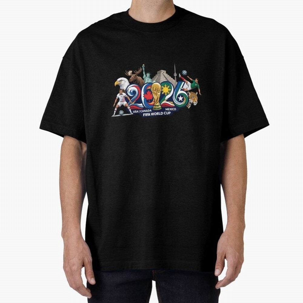 FIFA World Cup 2026 North America: USA Canada Mexico United Nations of Football Oversized T-Shirt Show Championship Spirit for Match Day Hype around FIFA World Cup 2026 USA Canada Mexico, Messi, Neymar and Mbappe, England, Stadium Chants, National