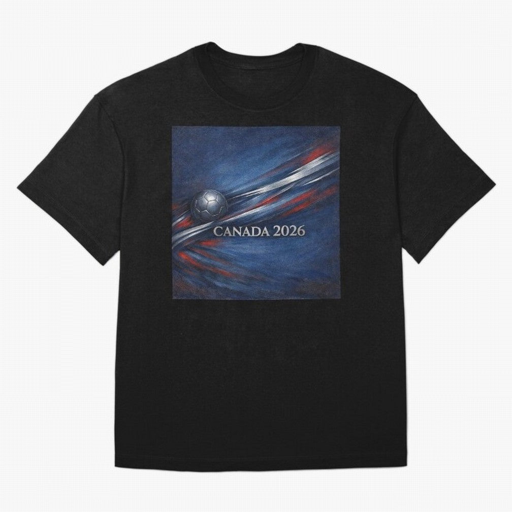 Canada 2026 Soccer Theme with silver lines Oversized T-Shirt Celebrate Classic Football Spirit in Global Football Passion for FIFA World Cup 2026 Group Stage, Centered on Messi, Neymar and Mbappe, Argentina, Classic Soccer Heritage, Championship