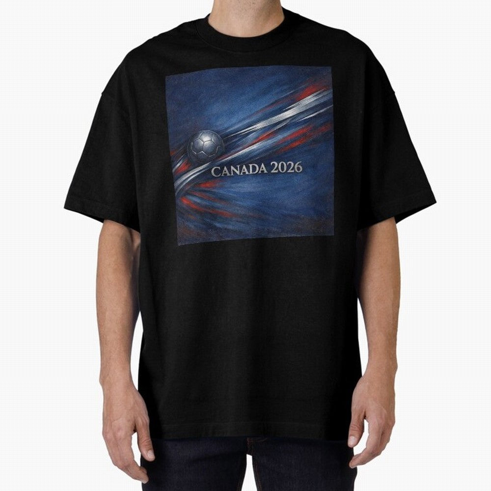 Canada 2026 Soccer Theme with silver lines Oversized T-Shirt Celebrate Classic Football Spirit in Global Football Passion for FIFA World Cup 2026 Group Stage, Centered on Messi, Neymar and Mbappe, Argentina, Classic Soccer Heritage, Championship