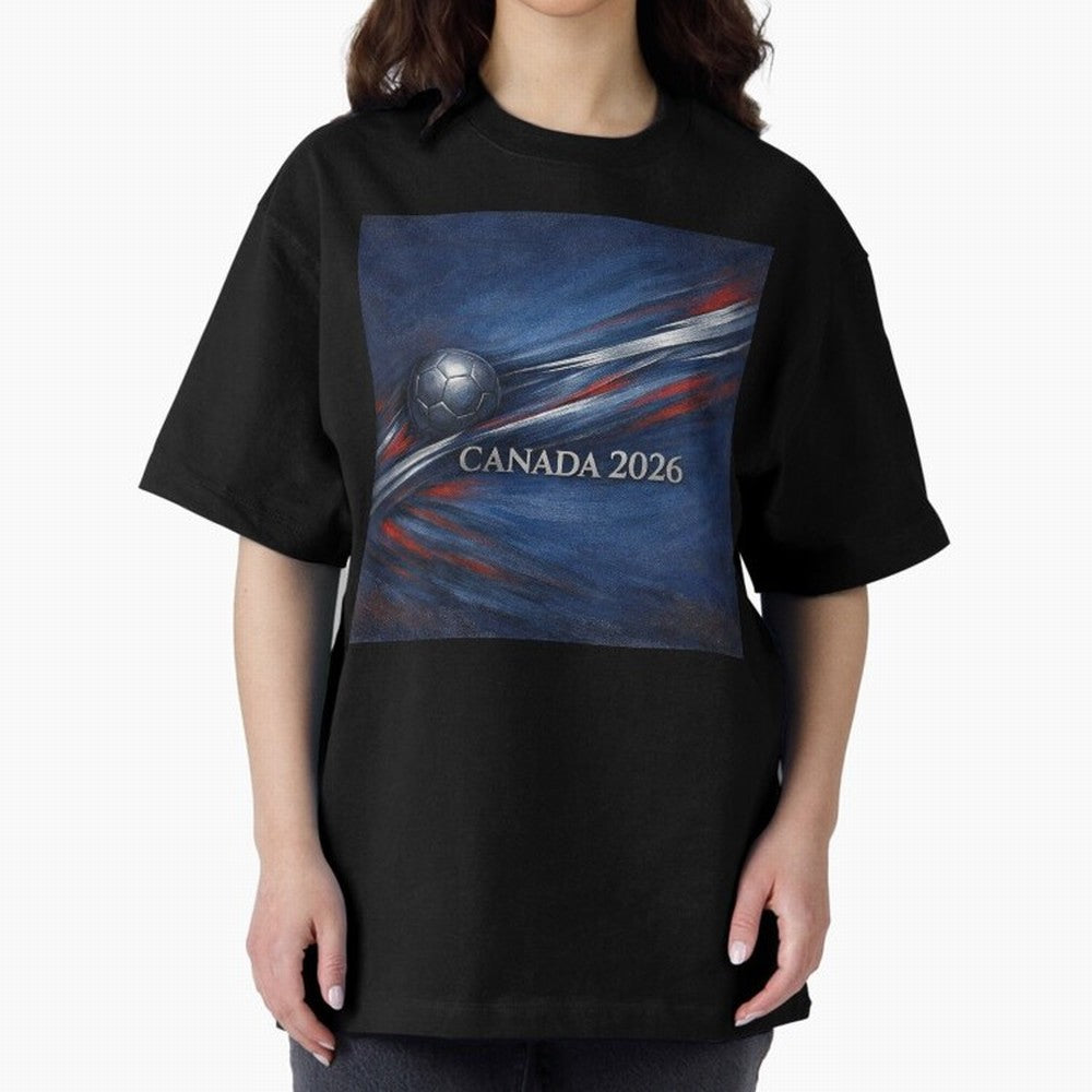 Canada 2026 Soccer Theme with silver lines Oversized T-Shirt Celebrate Classic Football Spirit in Global Football Passion for FIFA World Cup 2026 Group Stage, Centered on Messi, Neymar and Mbappe, Argentina, Classic Soccer Heritage, Championship