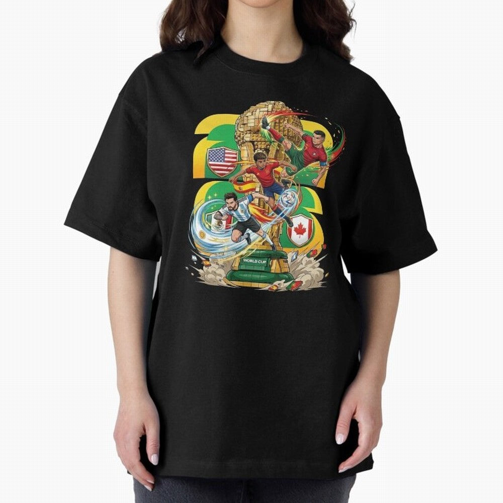 World Cup Teams 2026 Oversized T-Shirt Back Your Heroes with the FIFA World Cup 2026 Group Stage Journey through Cristiano Ronaldo Highlights, France and Portugal Pride, Fan Favorite Moments, National Team Passion, Big Match Drama and Soccer