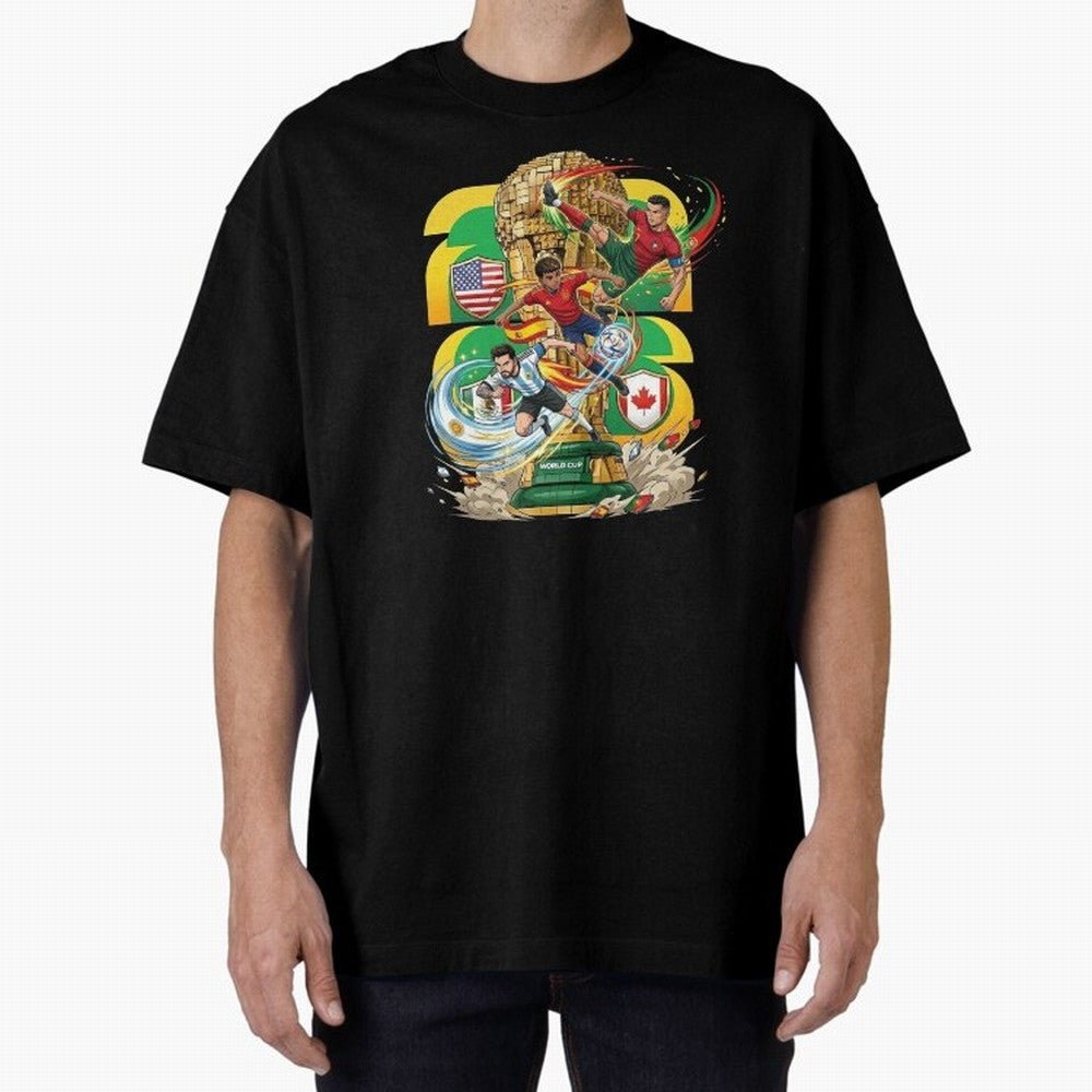 World Cup Teams 2026 Oversized T-Shirt Back Your Heroes with the FIFA World Cup 2026 Group Stage Journey through Cristiano Ronaldo Highlights, France and Portugal Pride, Fan Favorite Moments, National Team Passion, Big Match Drama and Soccer