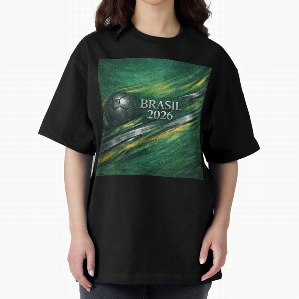 Brazil World Cup 2026 Concept Oversized T-Shirt Show Fan Pride Across Match Day Hype around FIFA World Cup 2026 Group Stage, Messi, Neymar and Mbappe, Argentina, France and Brazil, Worldwide Fan Energy, Dramatic Goals, Stadium Lights and