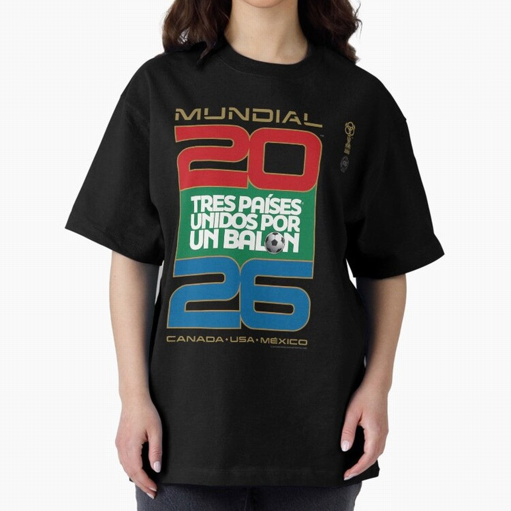 Mundial 26 Three Nations United By A Soccer Ball. Unidos Por Un Baln - World Cup Oversized T-Shirt Celebrate Supporters United by Global Football Passion for FIFA World Cup 2026, Connected to Messi, CR7 and Mbappe, Portugal, Spain and Germany, Fan