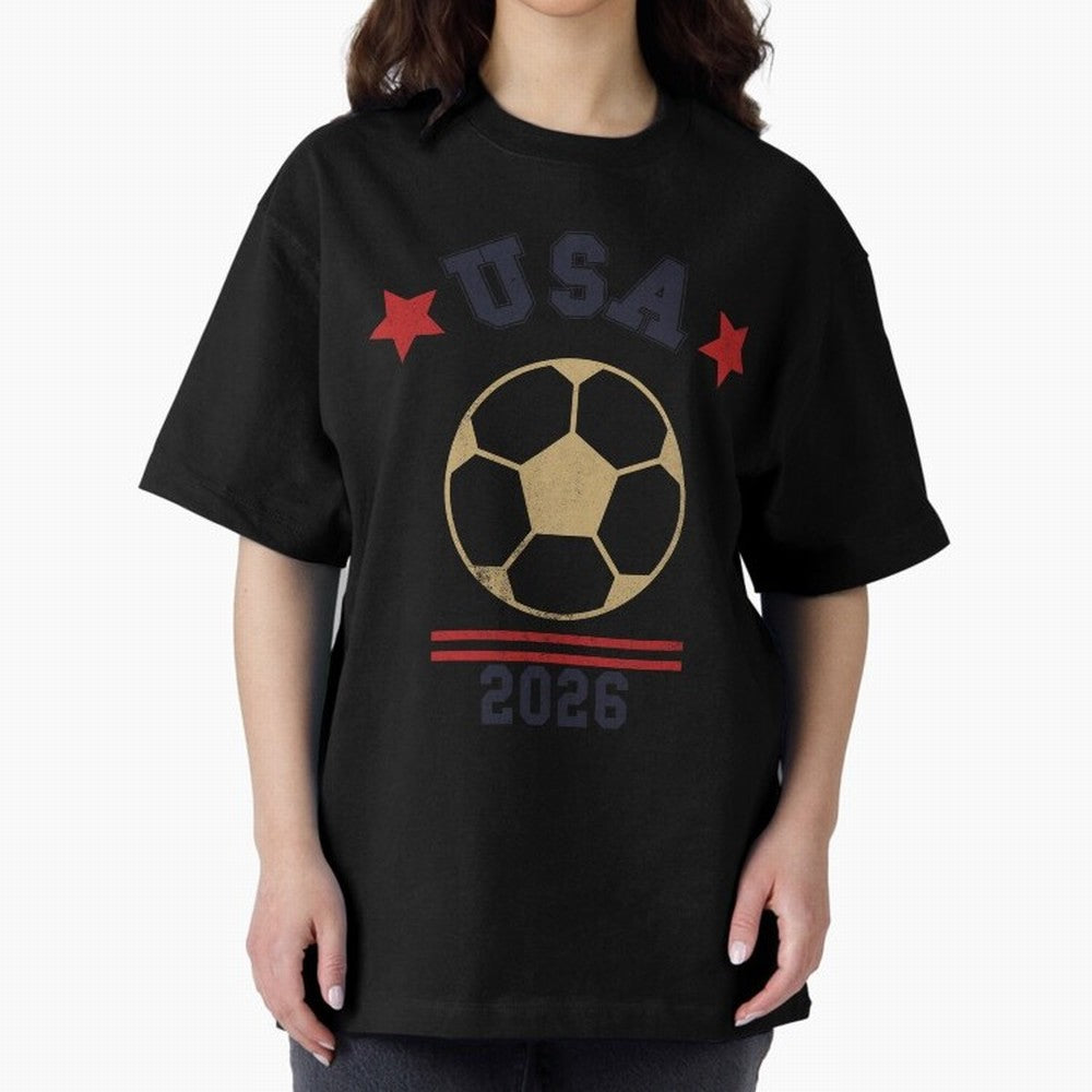USA Soccer Fan 2026 Jersey Style Design Oversized T-Shirt Fuel Your Fan Pride for Global Football Passion for FIFA World Cup 2026, Featuring Messi and Cristiano Ronaldo, France, Football History, Final Match Energy, Crowd Noise and Once in a